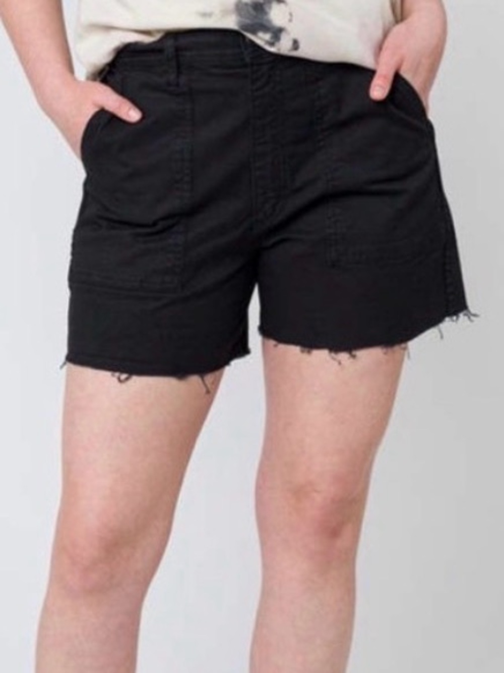 AMO Sybil Military Cotton Blend High Waist Frayed Cut Off Black Shorts S 25